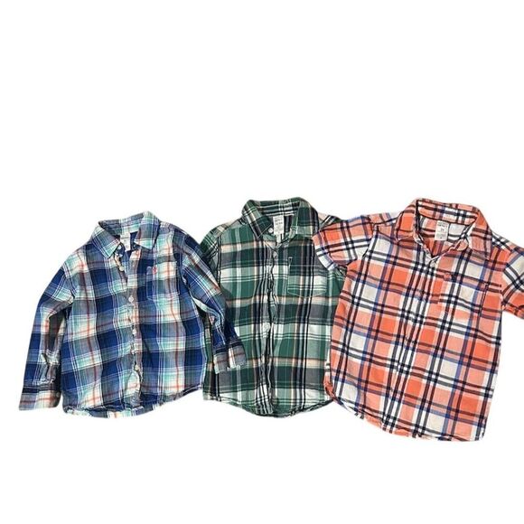 Carters Boys 3T Plaid Button-Up Shirts Lot Long Sleeve Casual Orange - Picture 1 of 7